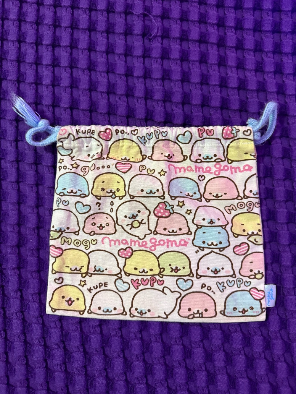 Kawaii San-x pastel Mamegoma drawstring pouch bag
